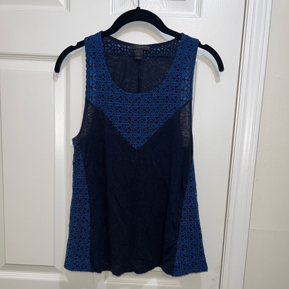 J. Crew Medium Navy Blue Lace Tank Top - Picture 3 of 4